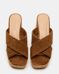 MARSDEN Chestnut Suede Women's Platform Square-Toe Mule Sandal