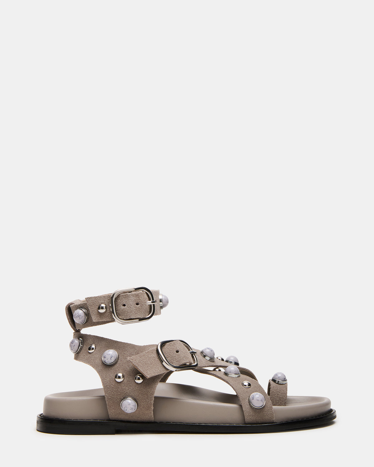 LINEAR Grey Suede Strappy Footbed Studded Women's Sandal