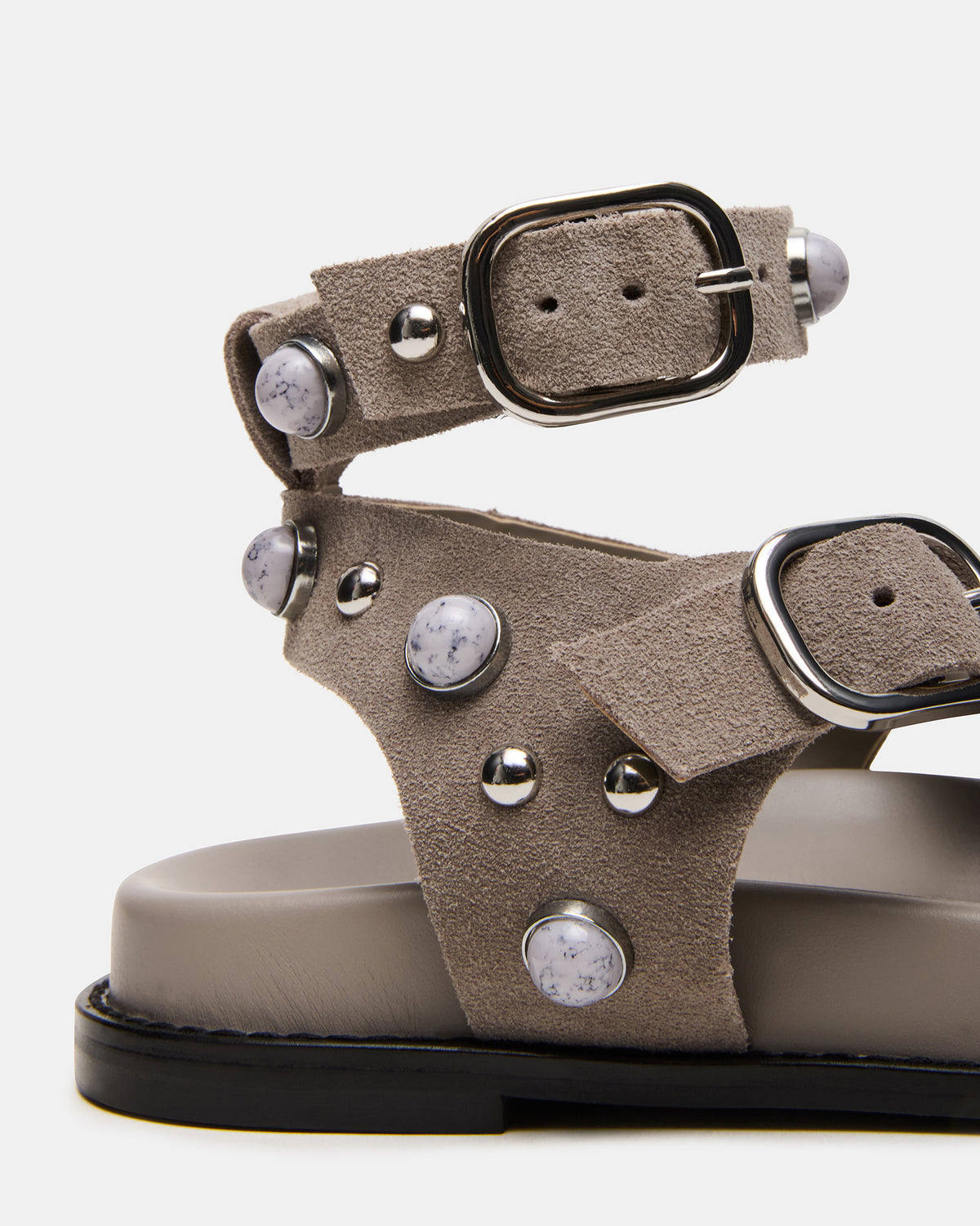 LINEAR Grey Suede Strappy Footbed Studded Women's Sandal