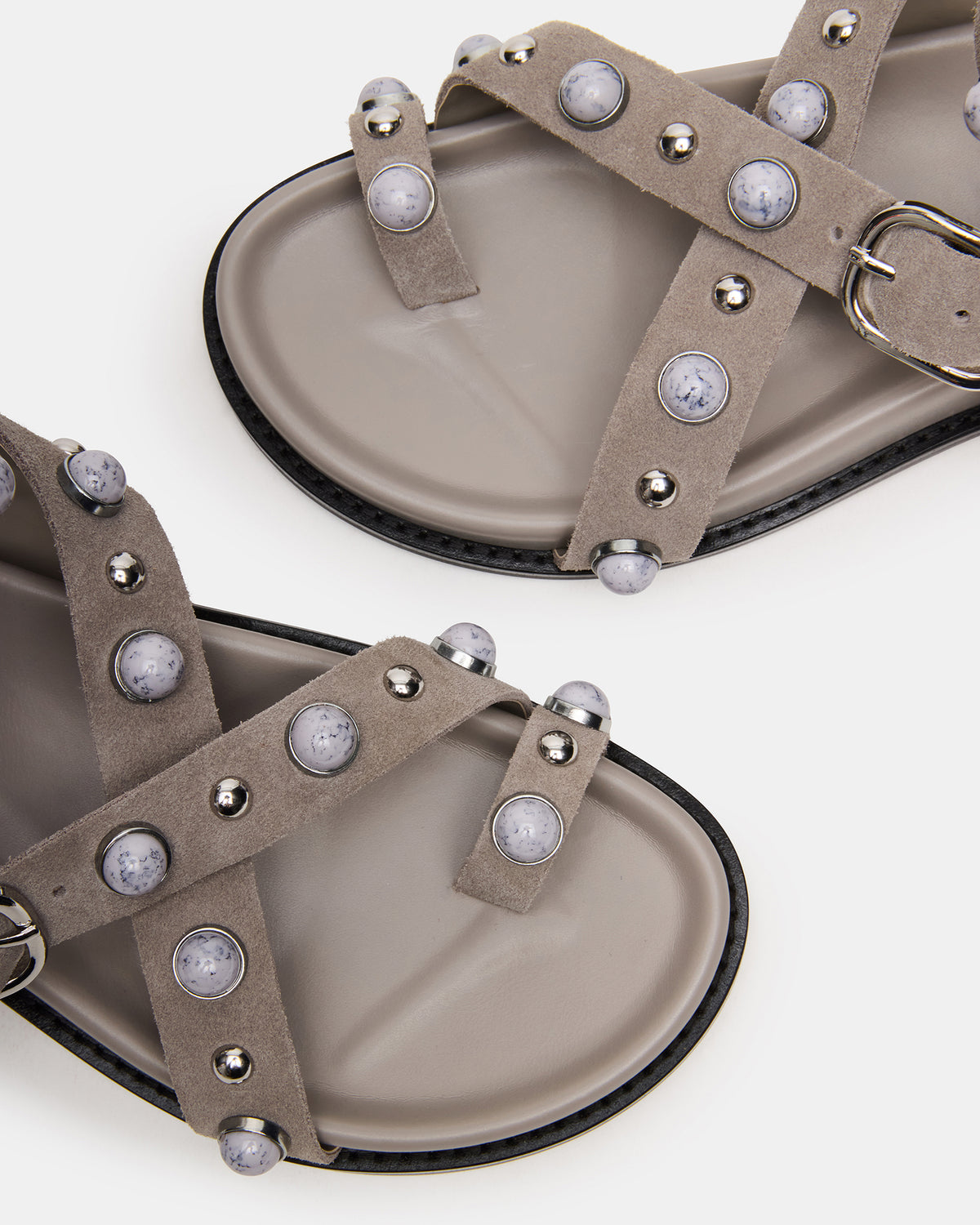 LINEAR Grey Suede Strappy Footbed Studded Women's Sandal