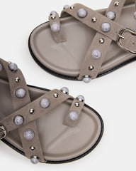 LINEAR Grey Suede Strappy Footbed Studded Women's Sandal