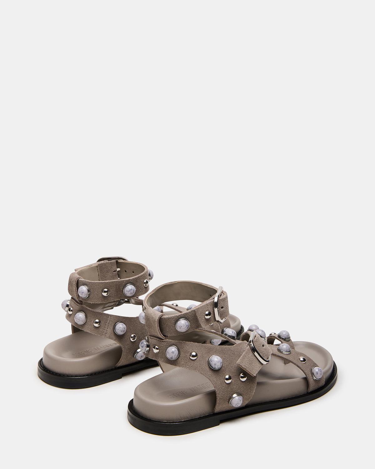 LINEAR Grey Suede Strappy Footbed Studded Women's Sandal