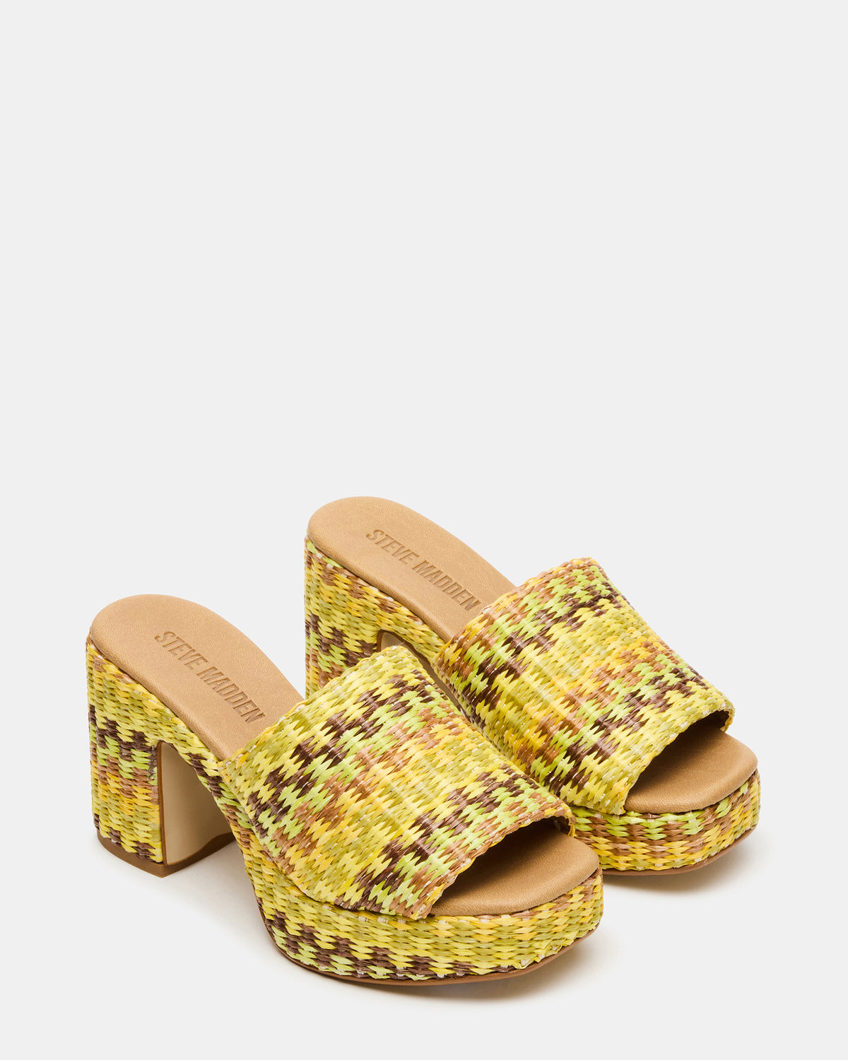KOLA Raffia Multi Platform Square-Toe Block Heel Mule Women's Sandal