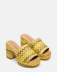 KOLA Raffia Multi Platform Square-Toe Block Heel Mule Women's Sandal