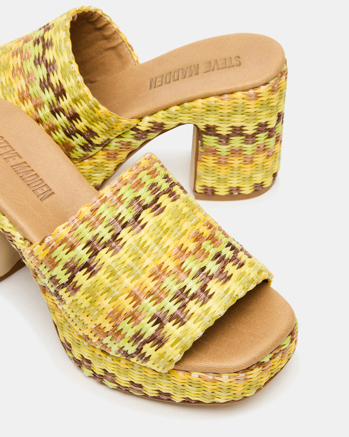 KOLA Raffia Multi Platform Square-Toe Block Heel Mule Women's Sandal