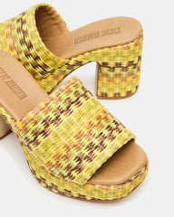 KOLA Raffia Multi Platform Square-Toe Block Heel Mule Women's Sandal