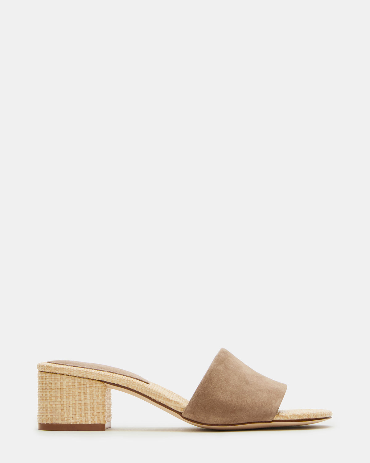 HAILEE Taupe Suede Women's Square-Toe Raffia Block Heel Mule Sandal