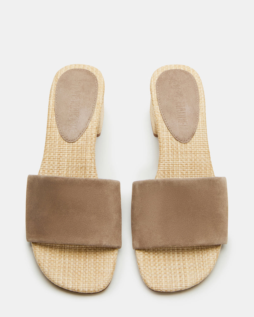 HAILEE Taupe Suede Women's Square-Toe Raffia Block Heel Mule Sandal
