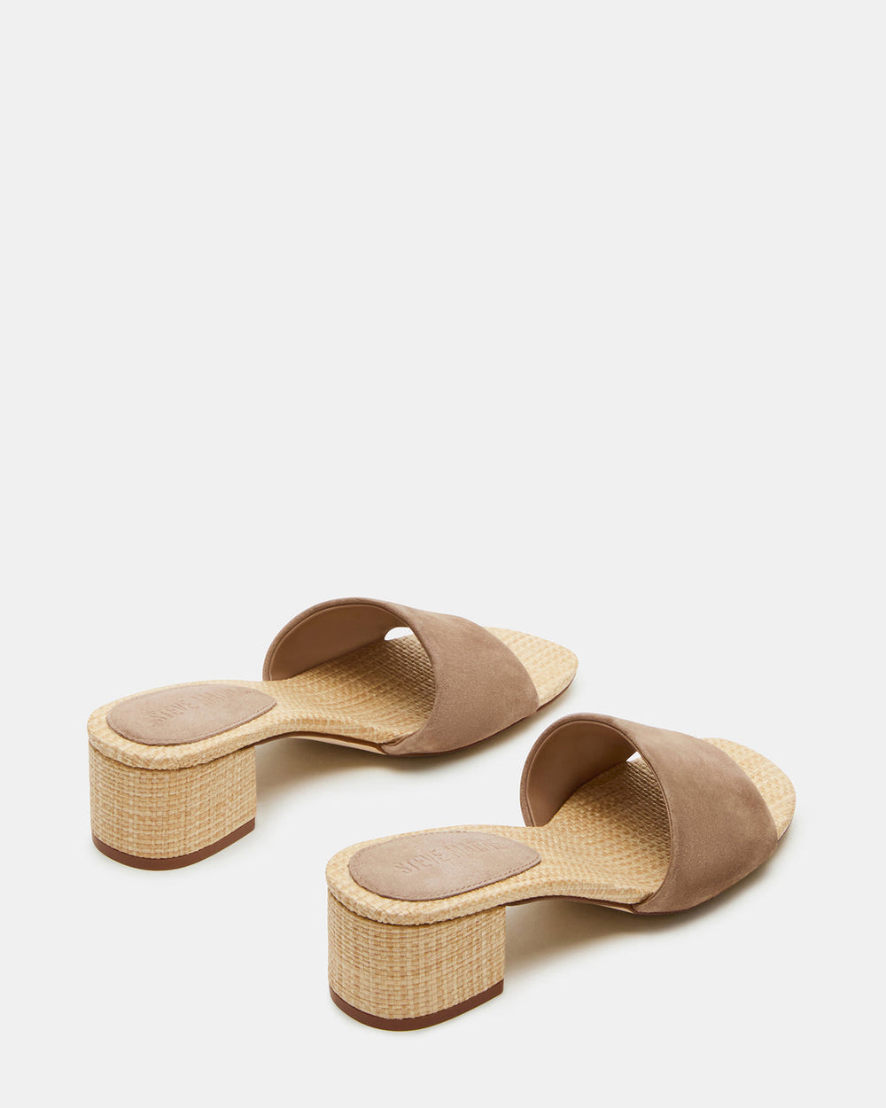 HAILEE Taupe Suede Women's Square-Toe Raffia Block Heel Mule Sandal