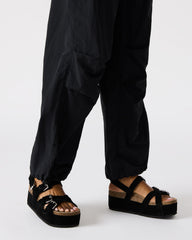 KIWI Black Suede Women's Strappy Platform Sandal