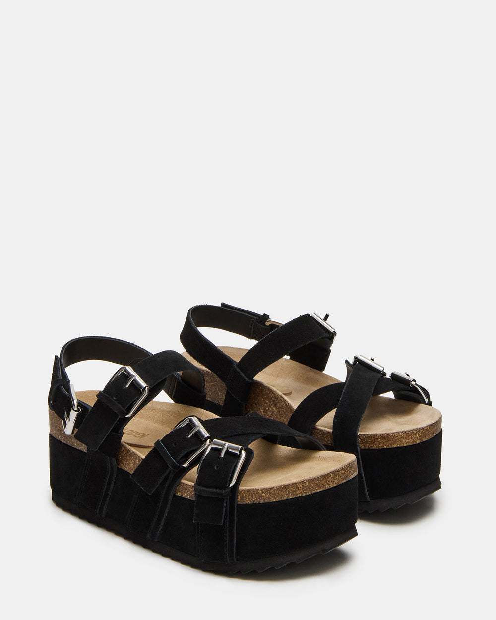 KIWI Black Suede Women's Strappy Platform Sandal