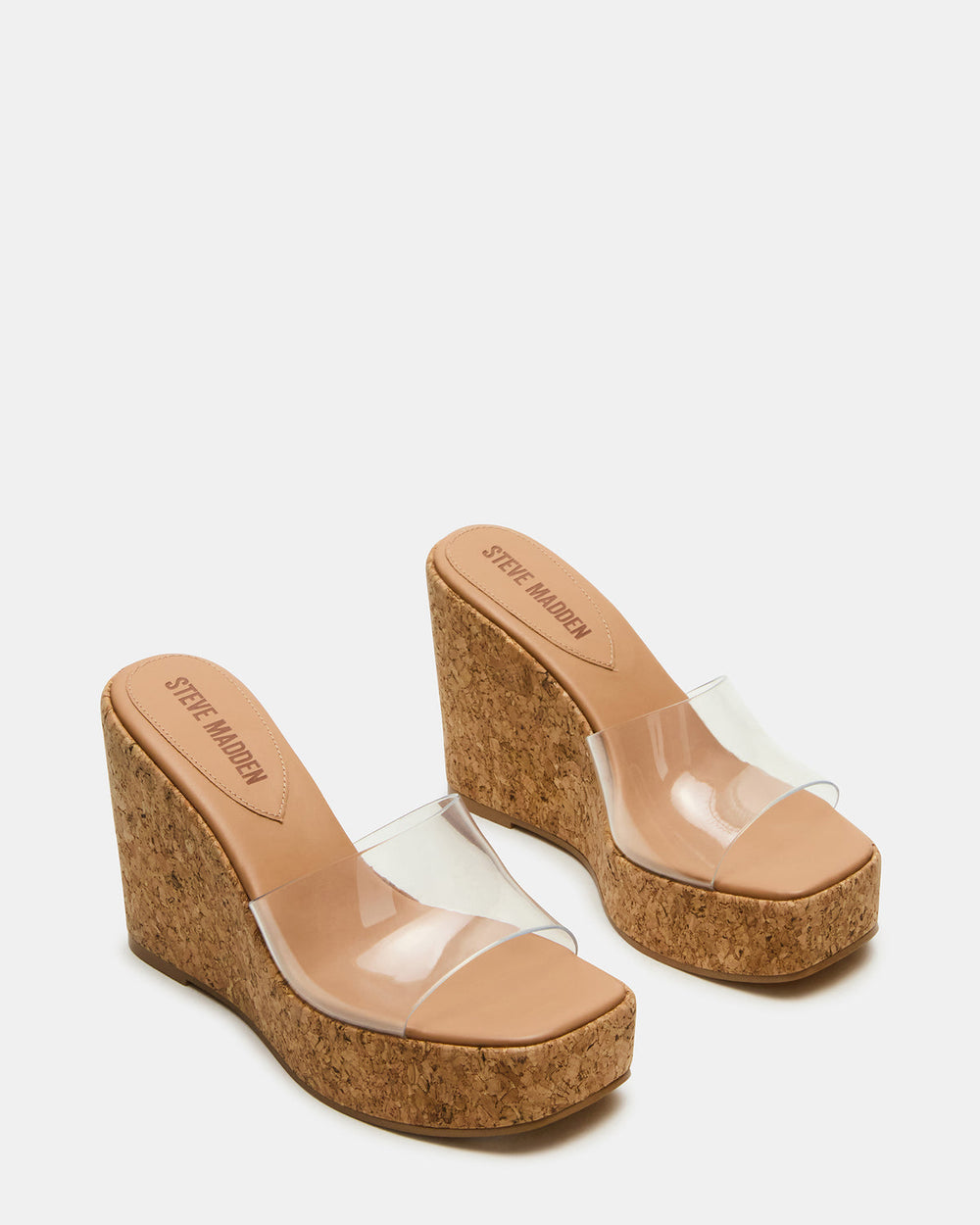 CAYMAN Clear Platform Square-Toe Wedge Women's Sandal