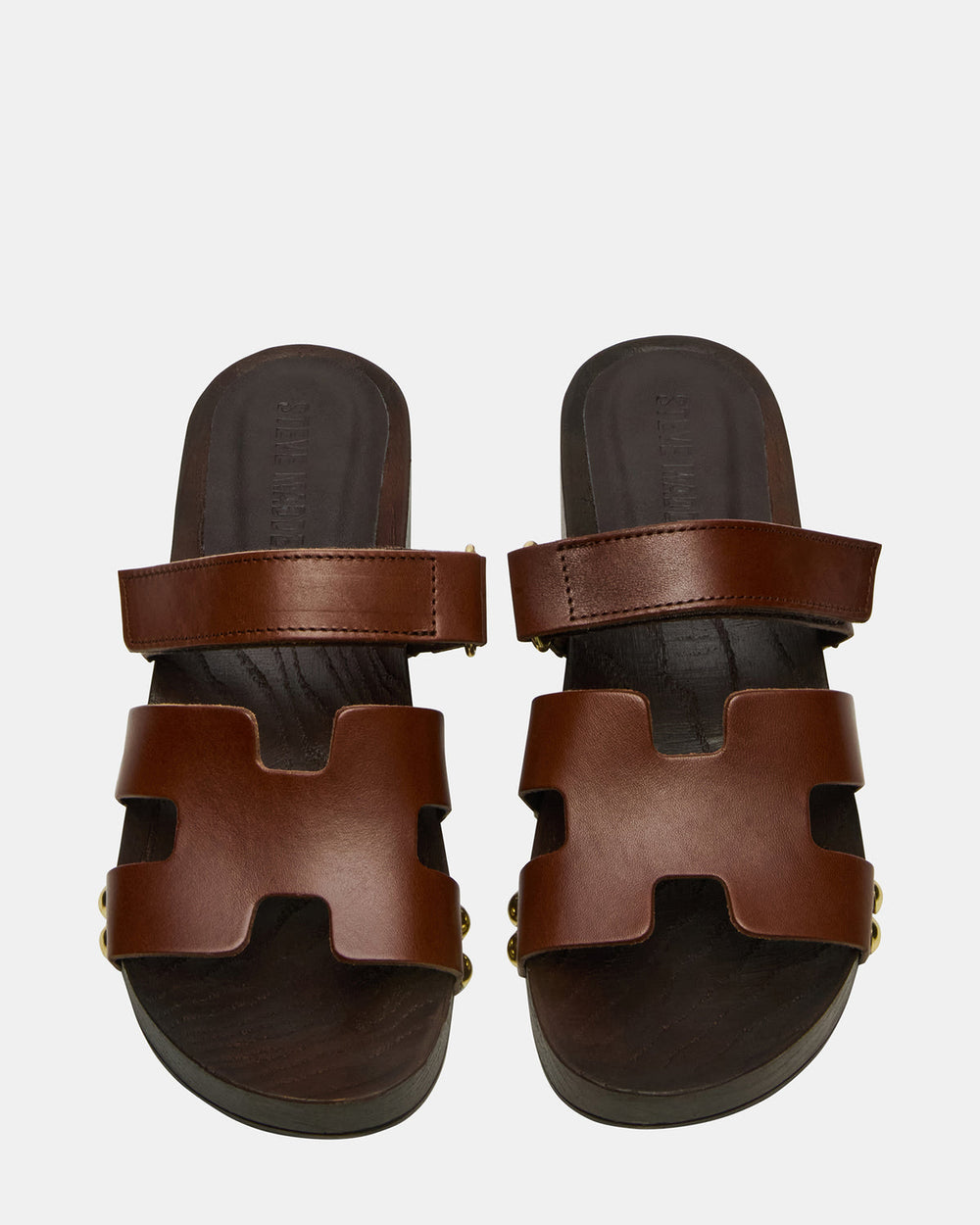 CANAL Brown Leather Wood Bottom Slide Women's Sandal
