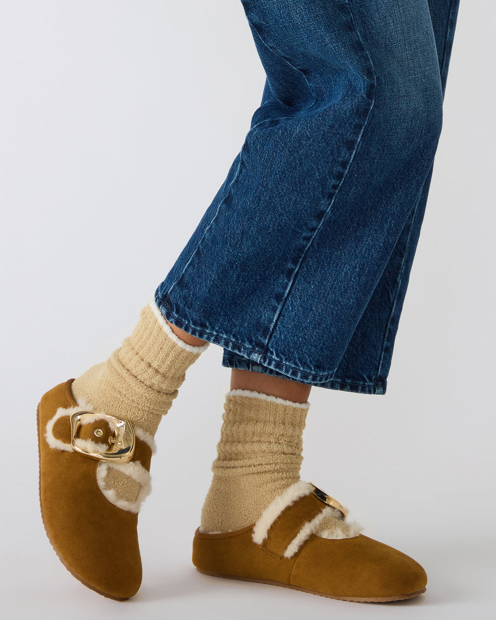 CLOUDY Chestnut Slip-On Mule Mary Jane Faux Fur Women's Flat