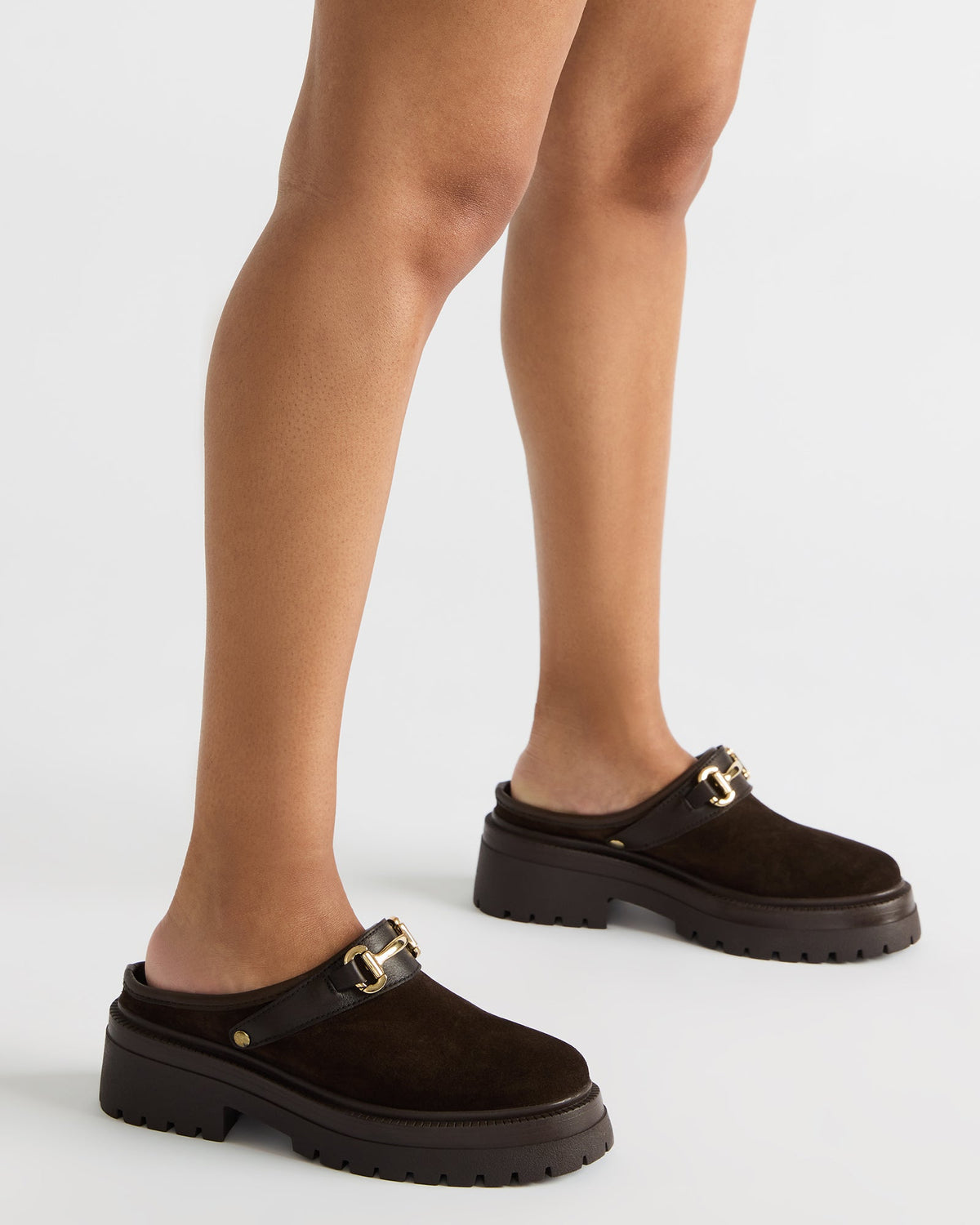 ERBA Brown Suede Platform Lug Slingback Clog Women's Flat