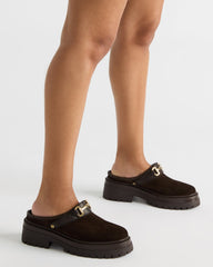 ERBA Brown Suede Platform Lug Slingback Clog Women's Flat