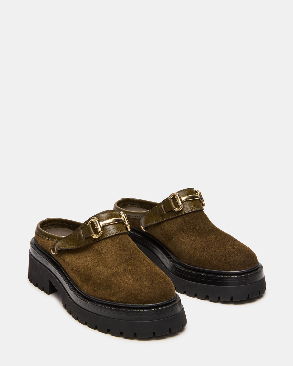 ERBA Olive Suede Platform Lug Slingback Clog Women's Flat