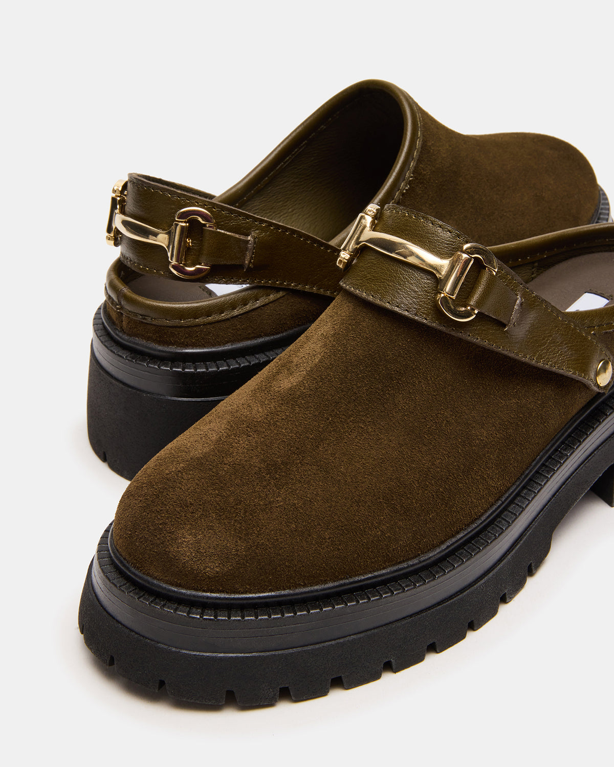 ERBA Olive Suede Platform Lug Slingback Clog Women's Flat