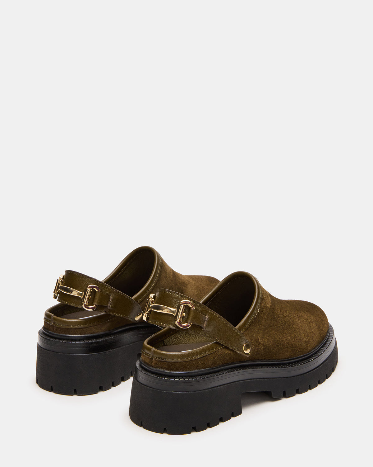 ERBA Olive Suede Platform Lug Slingback Clog Women's Flat