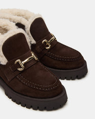 LEON Faux Fur Chocolae Brown Suede Platform Lug Sole Women's Loafer