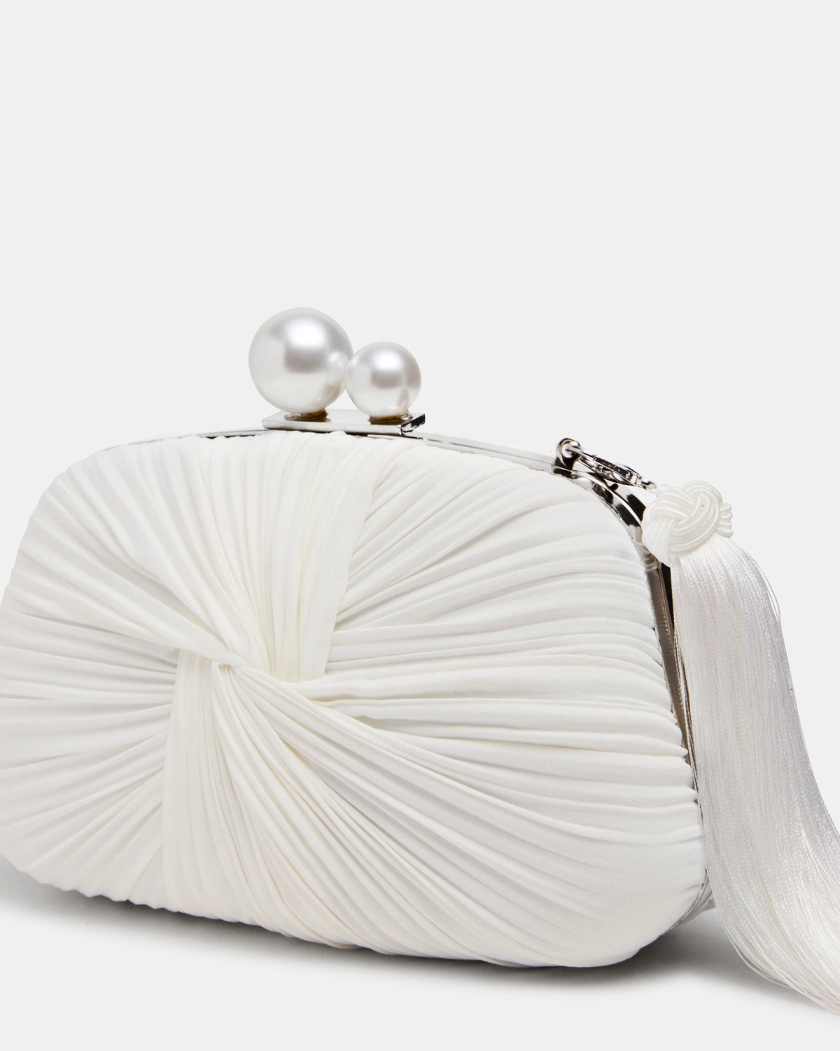 ROSALIE Bag White Twisted Pleats Minaudiere Crossbody Clutch Handbag