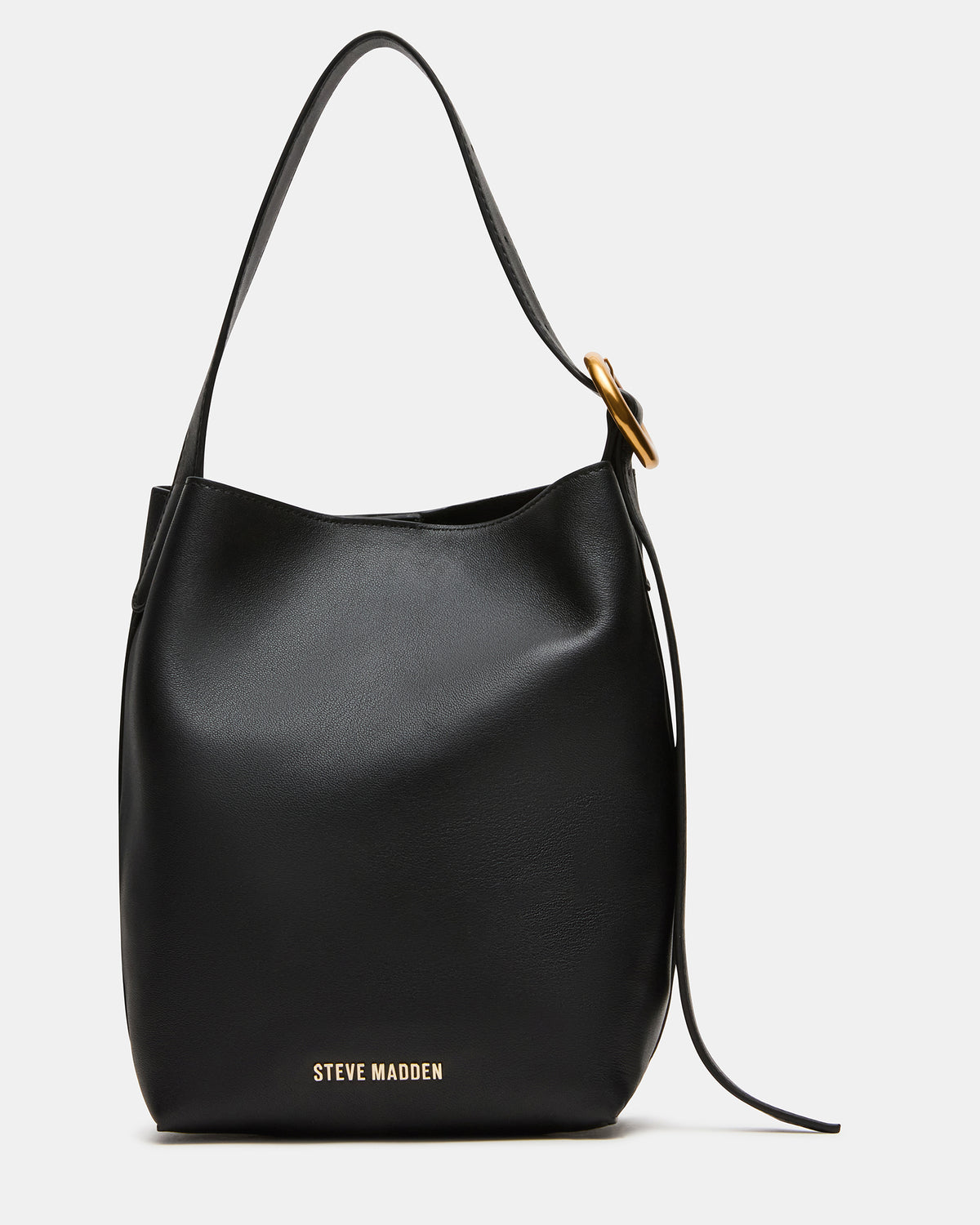 SOFIEE Bag Black Leather Shoulder Strap Bucket Tote Handbag
