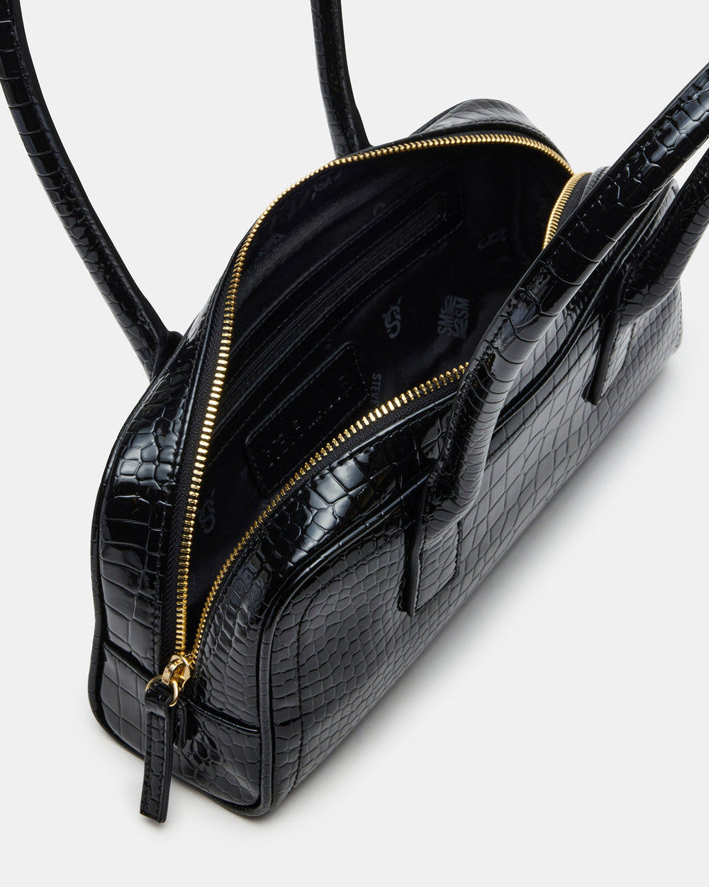 ANISE Bag Black Crocodile Elongated Shoulder Strap Handbag