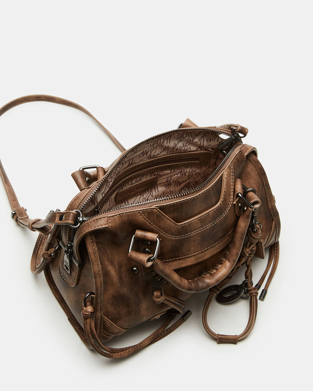 RIGGS Brown Distressed Slouchy Top-Handle Crossbody Satchel Handbag
