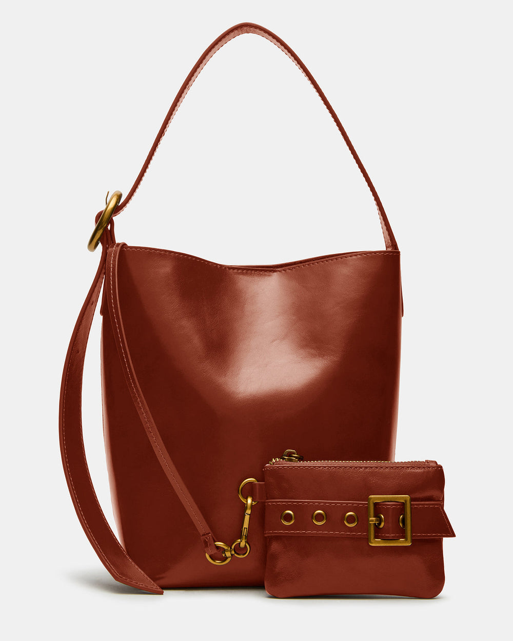 SOFIEE Bag Rust Leather Shoulder Strap Bucket Tote Handbag