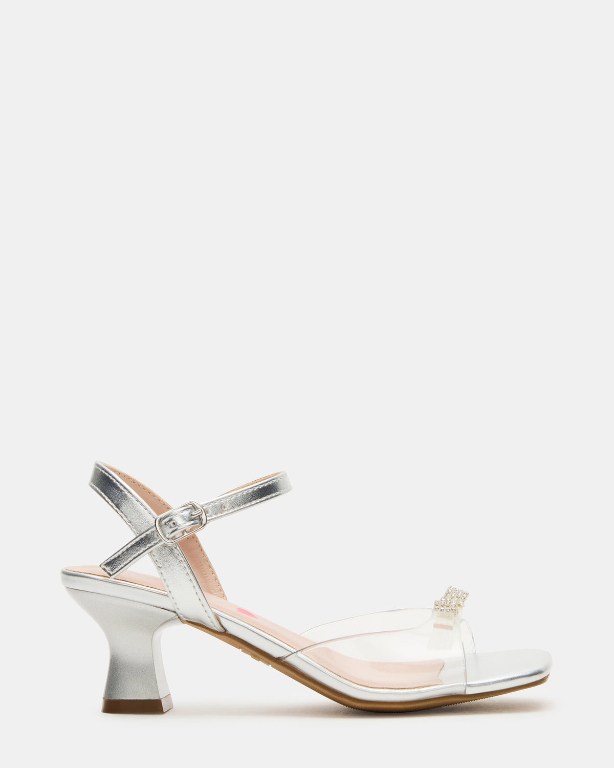 Kids' MERRY Silver Girls' Square-Toe Rhinestone Heel