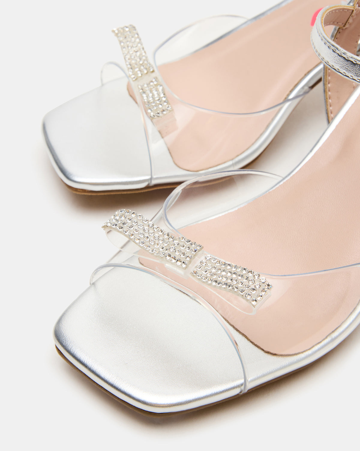 Kids' MERRY Silver Girls' Square-Toe Rhinestone Heel