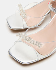 Kids' MERRY Silver Girls' Square-Toe Rhinestone Heel