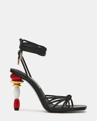 SOLENA Black Strappy Leg-Tie Square-Toe Women's Sculptured Heel