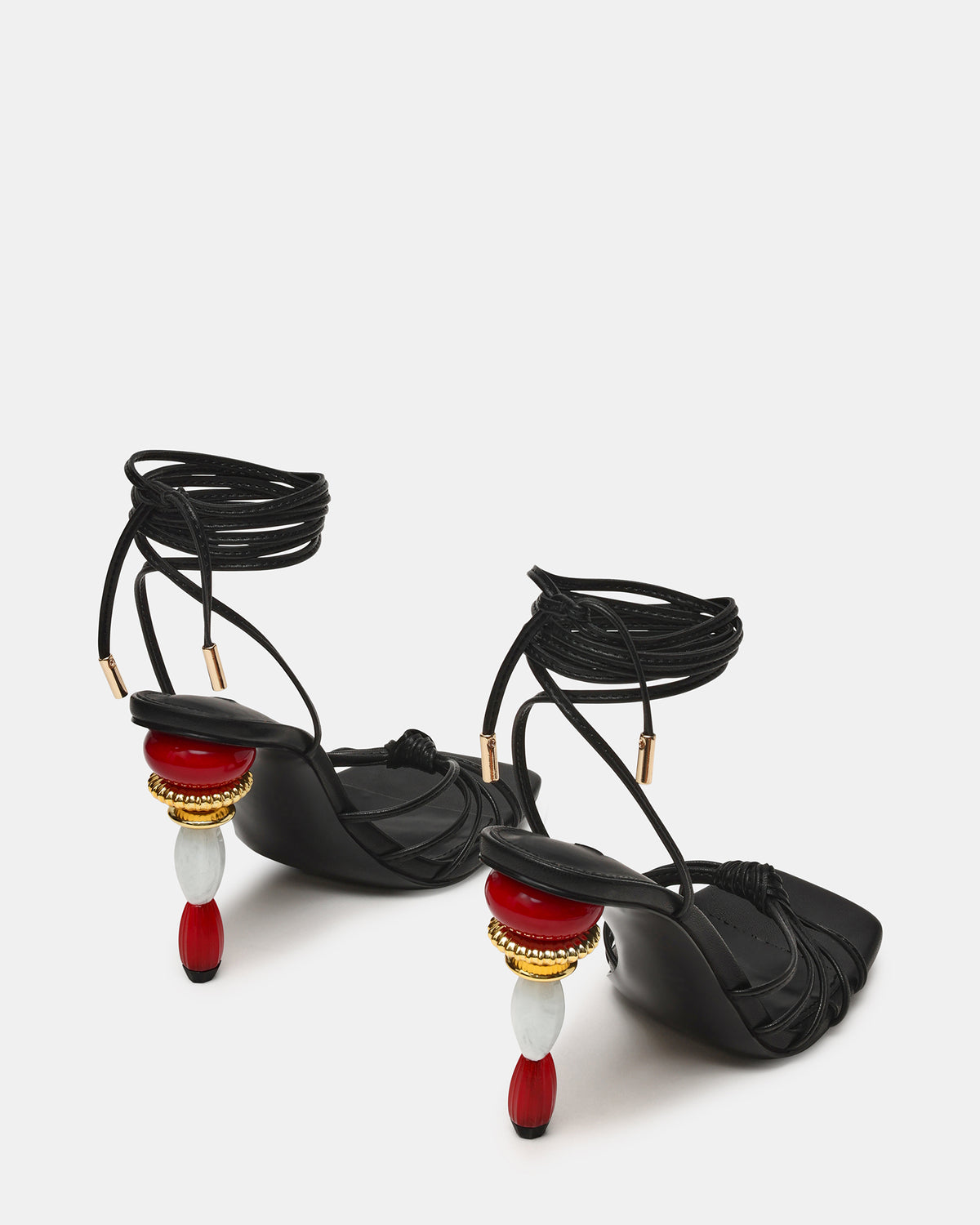 SOLENA Black Strappy Leg-Tie Square-Toe Women's Sculptured Heel