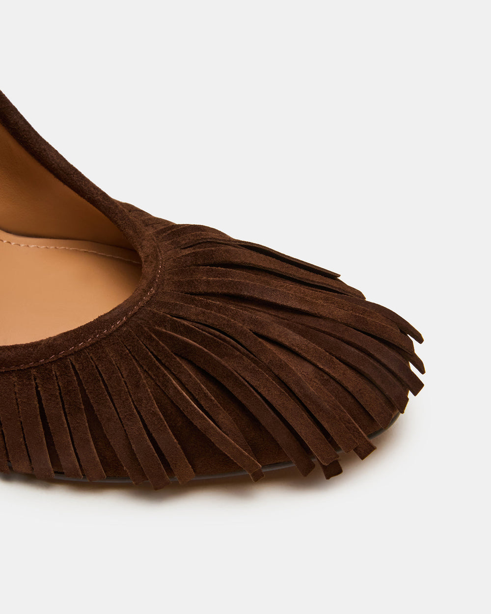 GREER Brown Suede Fringe Slingback Round-Toe Women's Heel