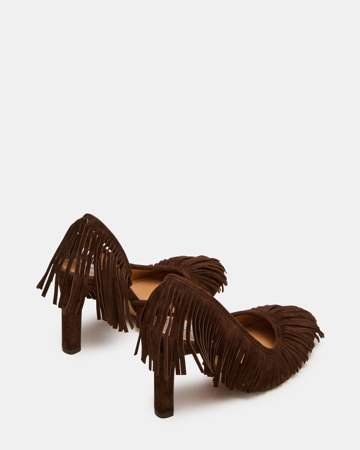 GREER Brown Suede Fringe Slingback Round-Toe Women's Heel