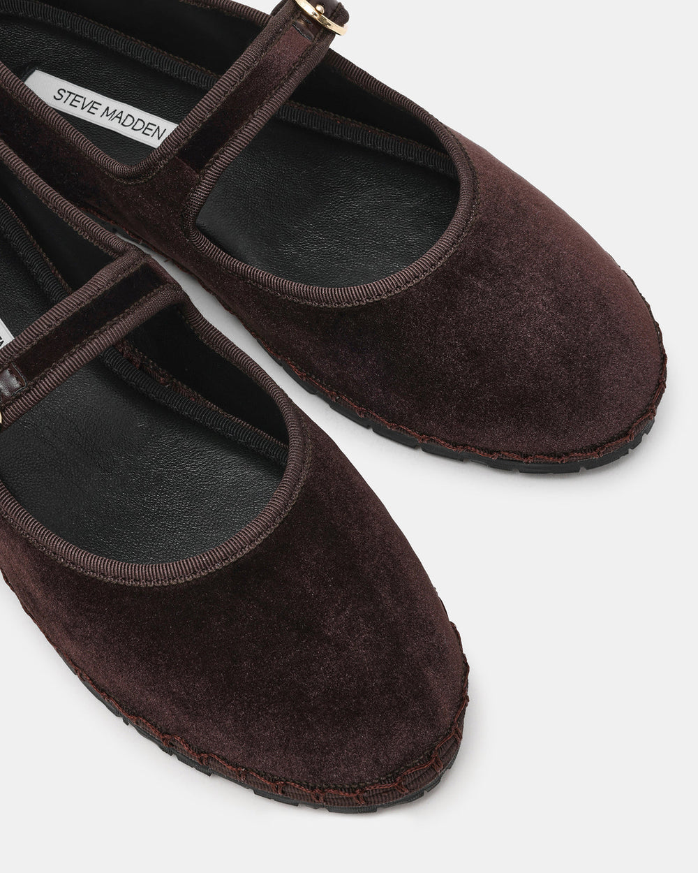 VELMA Brown Velvet Mary Jane Gold-Detail Buckle Women's Flat