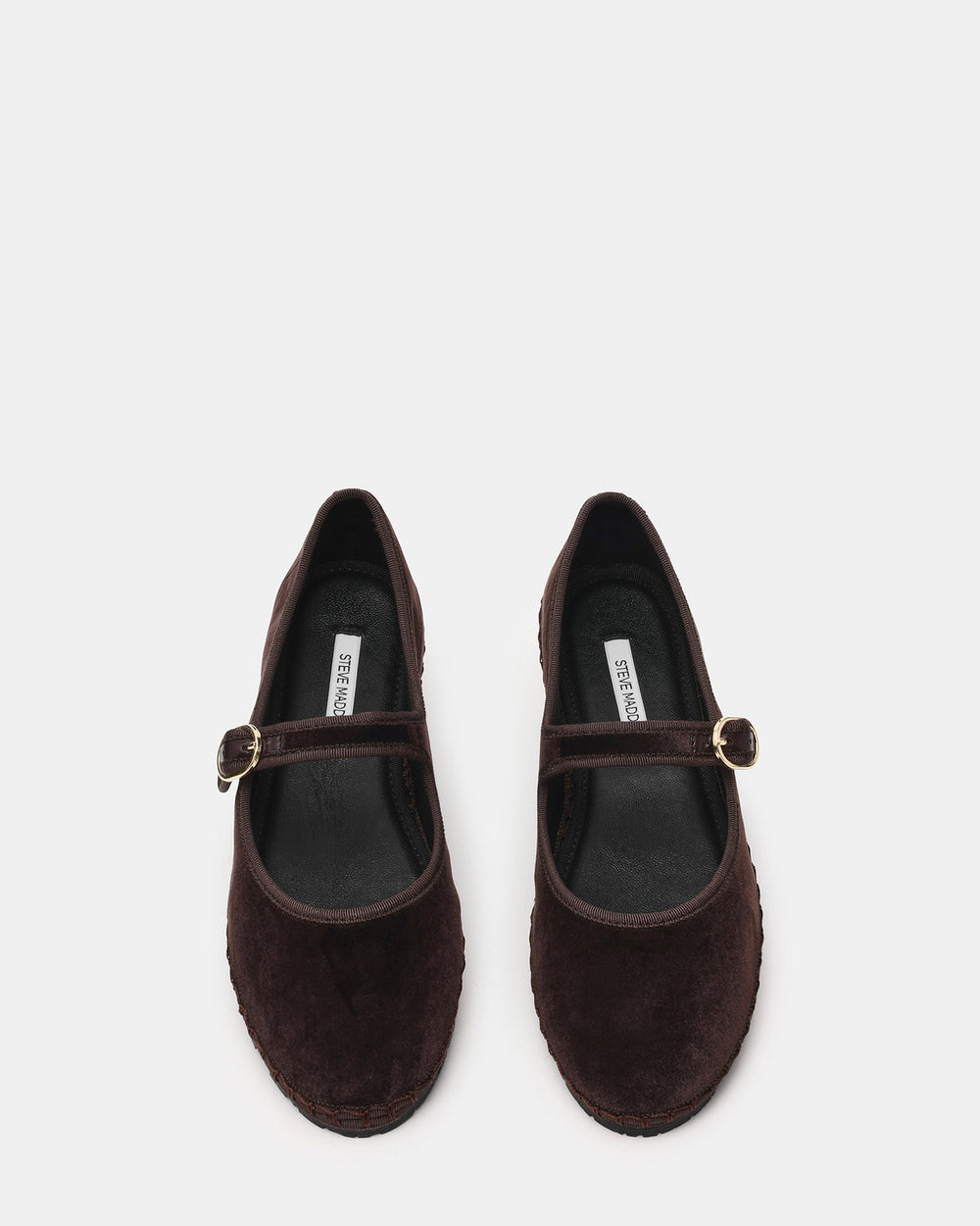 VELMA Brown Velvet Mary Jane Gold-Detail Buckle Women's Flat