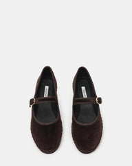 VELMA Brown Velvet Mary Jane Gold-Detail Buckle Women's Flat
