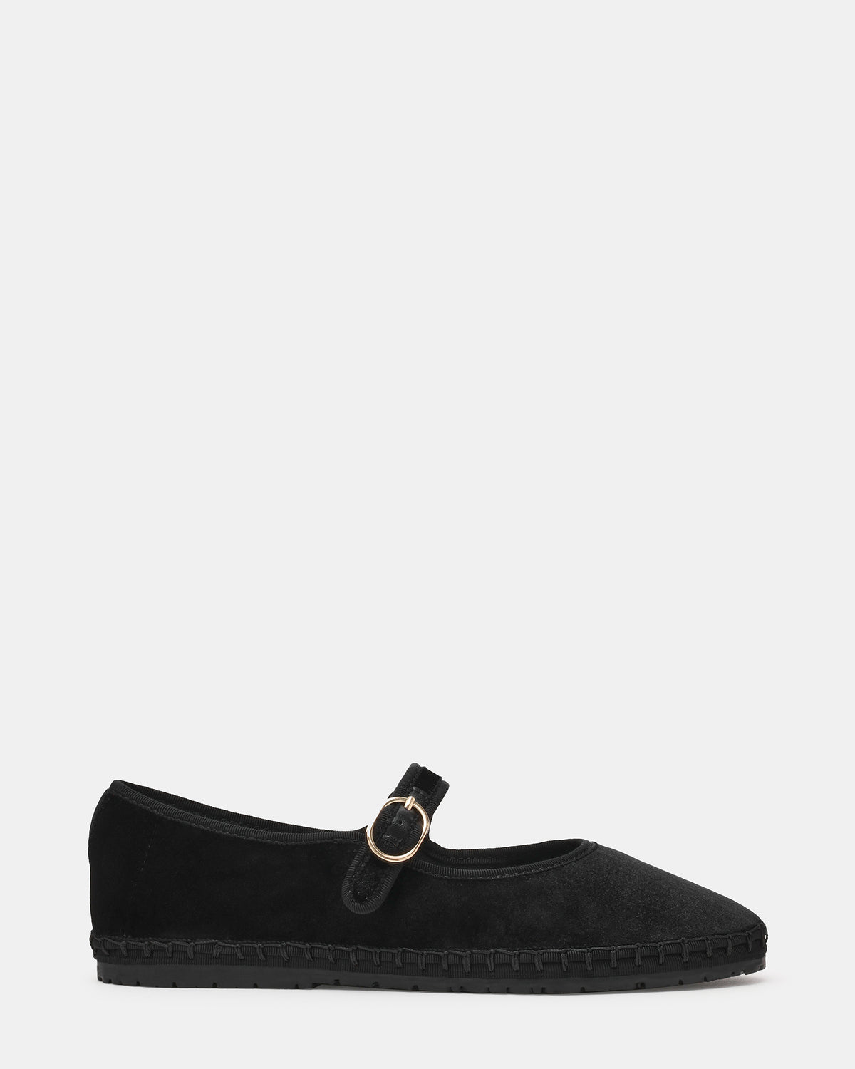 VELMA Black Velvet Mary Jane Gold-Detail Buckle Women's Flat