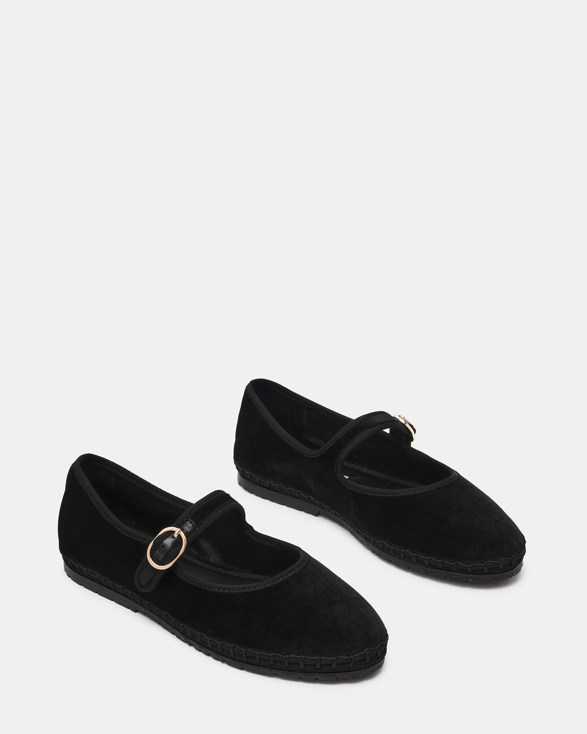 VELMA Black Velvet Mary Jane Gold-Detail Buckle Women's Flat