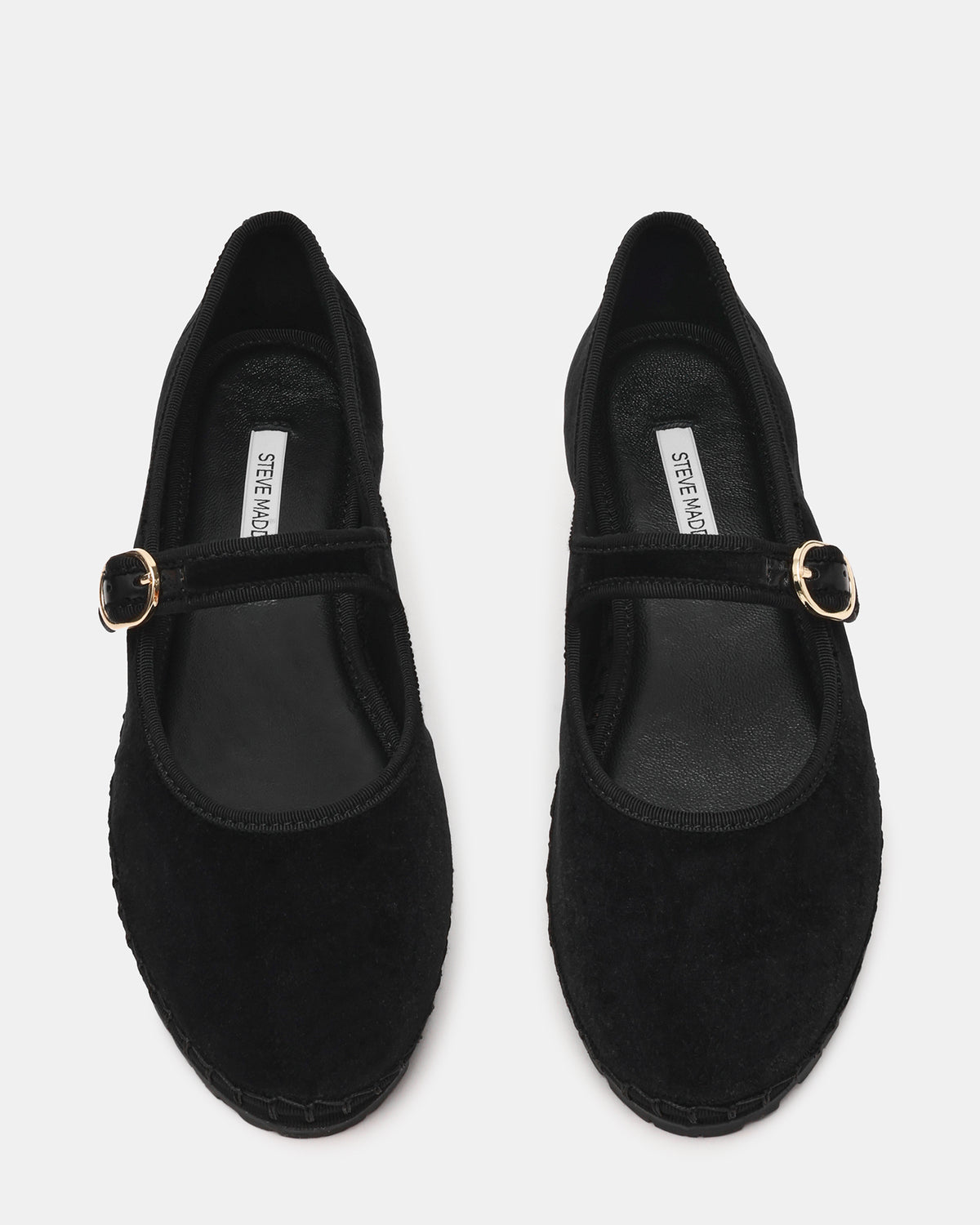 VELMA Black Velvet Mary Jane Gold-Detail Buckle Women's Flat