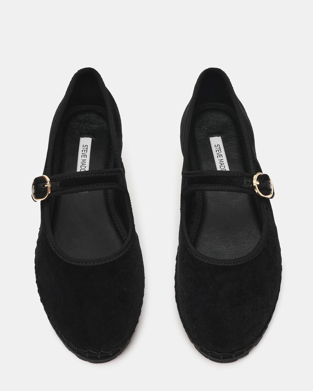 VELMA Black Velvet Mary Jane Gold-Detail Buckle Women's Flat