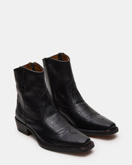 SANDERSON Black Leather Square-Toe Western Men's Ankle Boot