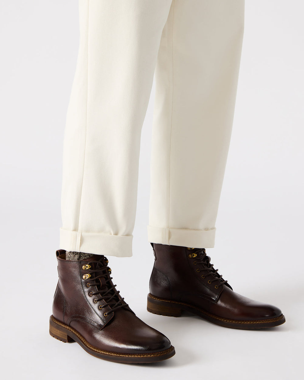 NOBY Brown Leather Men's Lace-Up Ankle Boot