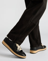 PRISMO Black Leather Low-Top Lace-Up Men's Sneaker