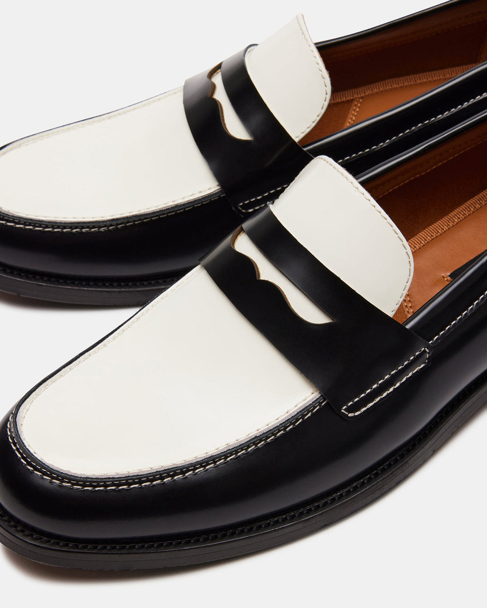 NATAN Black/ White Leather Men's Slip-On Dress Loafer