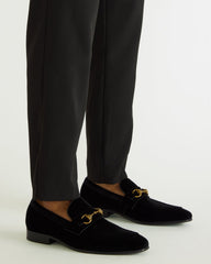 JAKIRO Black Velvet Slip-On Dress Men's Loafer