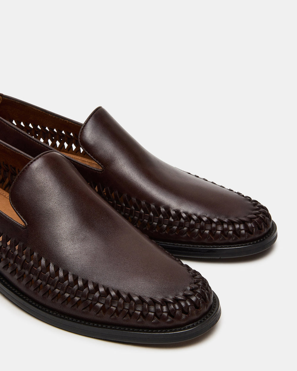 NAPOLI Brown Leather Slip-On Woven Men's Loafer