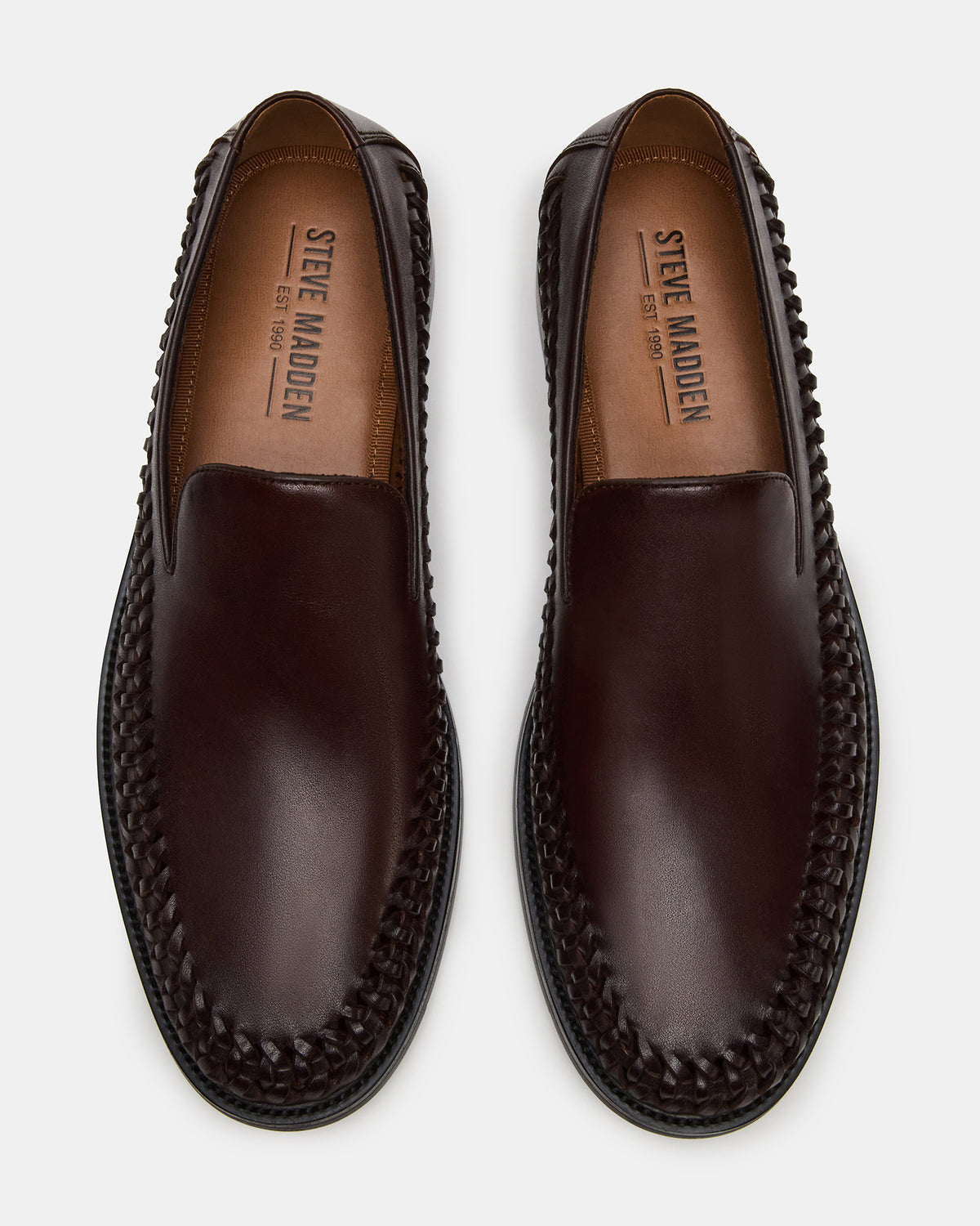 NAPOLI Brown Leather Slip-On Woven Men's Loafer